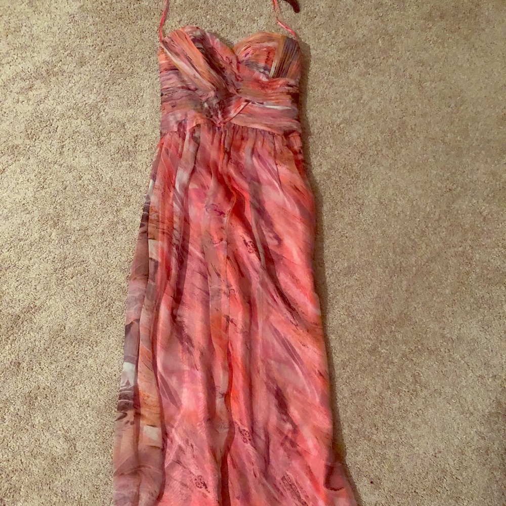 Strapless watercolor chiffon gown